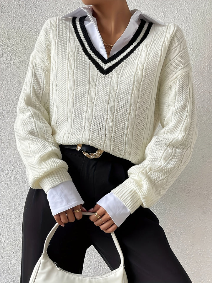 Cable Knit V-Neck Sweater