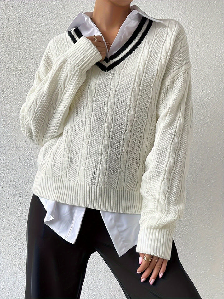 Cable Knit V-Neck Sweater